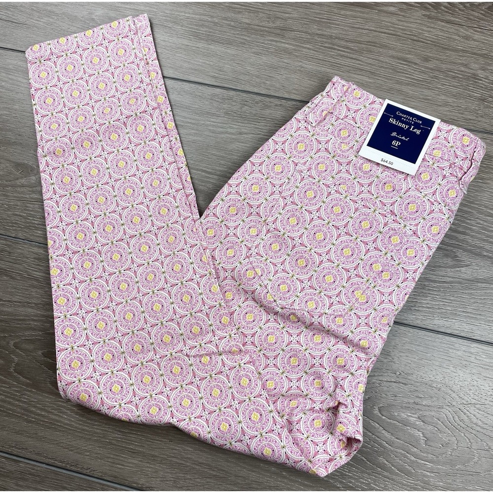 Charter Club Women's Bristol Skinny Leg Ankle Patterned Jeans‎ Pink Size 6P New